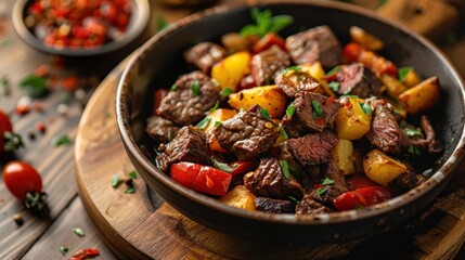 Savory beef and potato dish in a pan