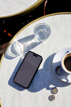 Top-down view of daily routine of coffee lover