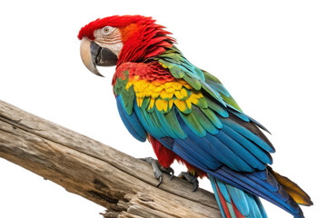 Obraz premium Vibrant Macaw Perched on a Branch with Colorful Feathers Display