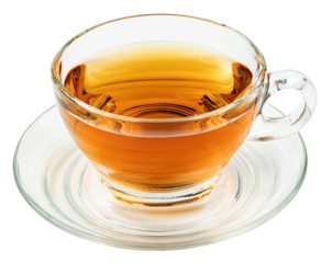 Transparent cup of tea isolated.