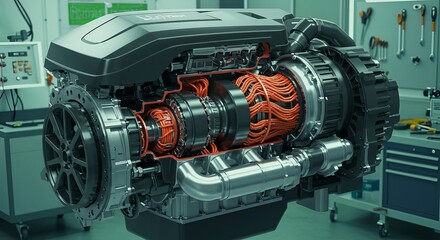 Obraz premium Advanced engine crosssection revealing inner workings