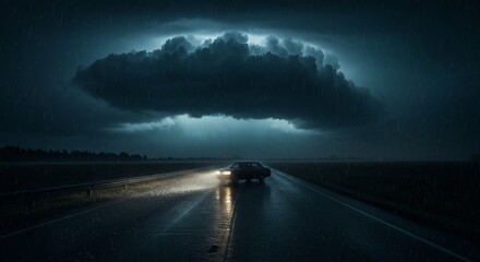 Fototapeta premium Car headlights pierce a stormy night