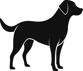 Black Silhouette Labrador Retriever Side View Standing Pose Minimalist Graphic Art.