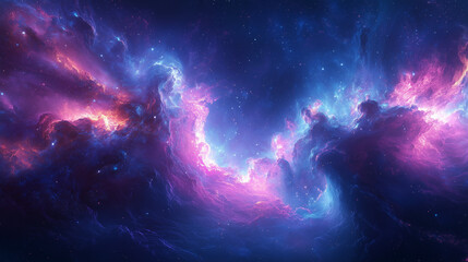 ピンクとブルーが輝く幻想的なエネルギーの波紋風景宇宙空間ファンタジースピリチュアル空間

