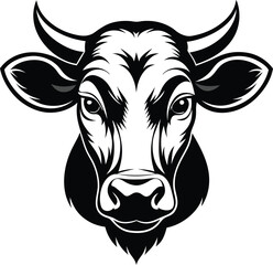  Detailed Black and White Cow Head Illustration with Bold Linework and Strong Contrast.