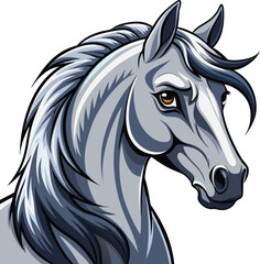 Detailed Horse Portrait Illustration with Majestic Expression and Flowing Mane.