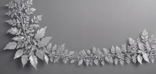 Shimmering silver leaf border, delicate lace details, elegant botanical design , illustration, luxury