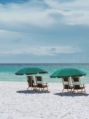beach chairs and umbrellas on the beach