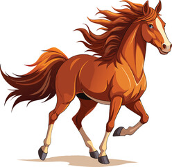 Majestic Chestnut Brown Horse Galloping with Flowing Mane and Detailed Fur.