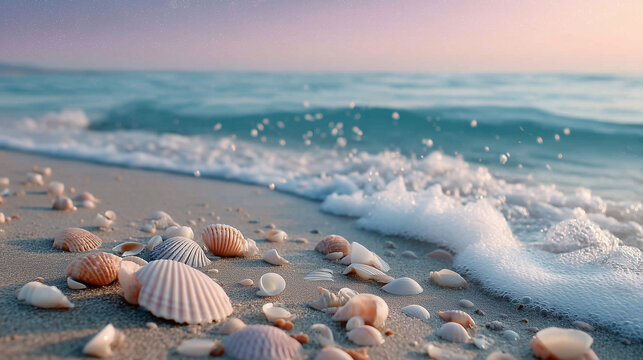 seashells on the beach. Generative AI