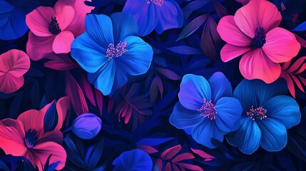 Elegant Floral Arrangement with Vibrant Blue and Pink Flowers on Dark Backdrop