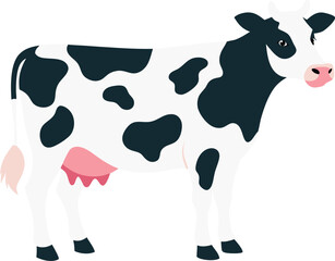 Photorealistic Dairy Cow Illustration with Black and White Spots and Pink Udder.