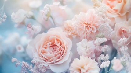 Delicate Pastel Floral Arrangement with Roses and Carnations Close-Up