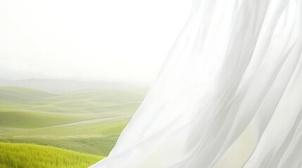 Obraz premium Rolling green hills and white fabric landscape