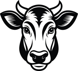 Stylized Black and White Cow Head Illustration with Bold Lines and High Contrast.