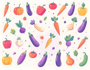 Cartoon Vegetable Pattern Background – Colorful Veggies on Light Backdrop