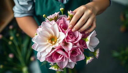 person holding a bouquet of pink flowers