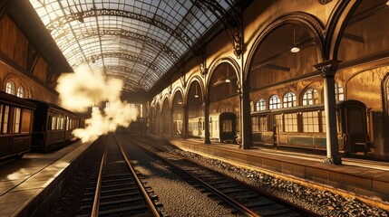 A nostalgic journey through time: Steam train at a vintage train station