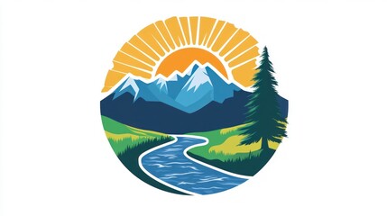 Obraz premium Mountain River Sunrise Logo Design (5)