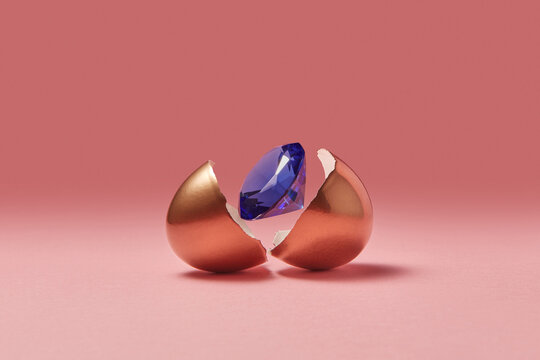 Easter golden eggshell with diamond inside