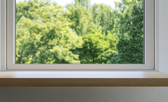 Fototapeta Window Sill with Out of Focus Trees