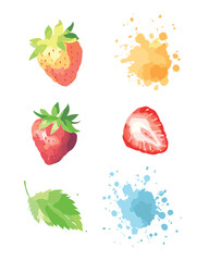 Strawberry Watercolor Set Fresh Fruit and Splashes