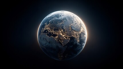 Fototapeta premium Spectacular Earth Globe Showcasing Europe and Asia Illuminated in Nighttime