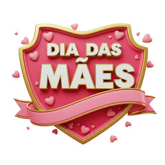 Selo Dia das Mães Escudo Rosa com Fita em 3D