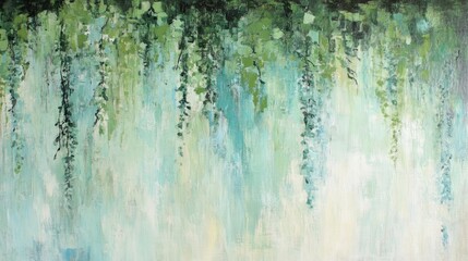 Fototapeta premium Lush, cascading greenery in soft, muted tones.