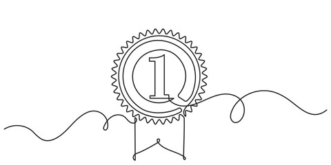 Continuous line drawing of a hand-drawn vector of a Rosette Stamp award badge with award.medal Premium quality & warranty concept in minimalist linear style.Medal doodle illustration,isolated on white