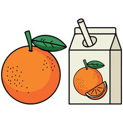 orange fruit juice box straw drink isolated vector illustration on white background