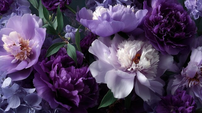 mural de flores moradas, foto bien iluminada hermosa y elegante.