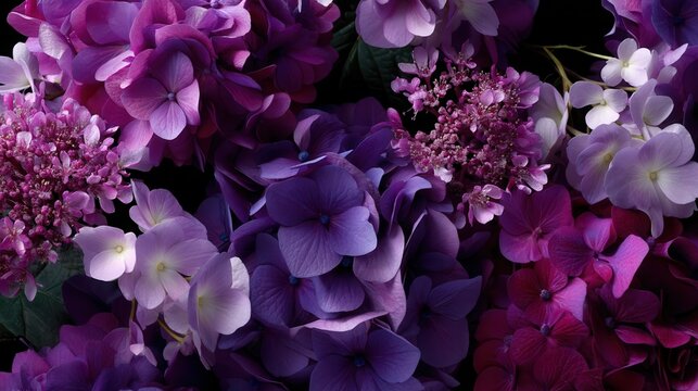 mural de flores moradas, foto bien iluminada hermosa y elegante.