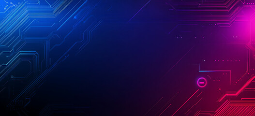 Obraz premium Blue technology background with a circuit board pattern on a dark blue and purple gradient, an AI digital tech vector illustration banner for web design or presentation of a data science project