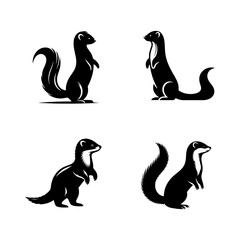 Standing Weasel Silhouette Vector Set &ndash; Curious Small Mammal Poses for Wildlife, Forest Animal, and Nature Design Projects