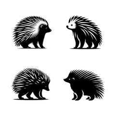 Standing Porcupine Silhouette Vector Set &ndash; Spiky Rodent Poses for Wildlife, Forest Animal, and Nature-Themed Design Projects