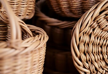 several wicker baskets stacked together in a pile