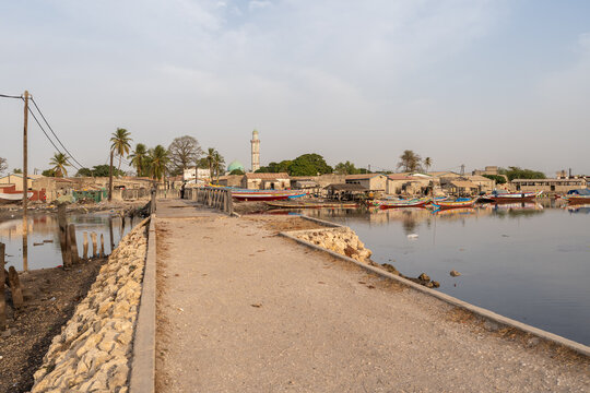 Fishing boats moored in the port of a small village in Senegal, Africa