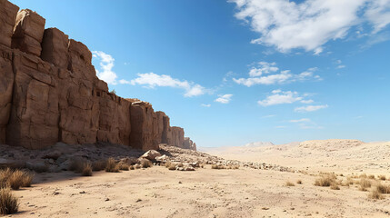 Ancient Desert Ruins Landscape Under Sunny Sky