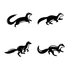 Naklejka premium Running Weasel Silhouette Vector Set – Dynamic Small Mammal Poses for Wildlife, Forest Animal, and Nature-Themed Design Projects