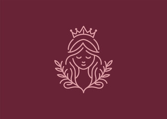 Obraz premium Beautiful queen line art logo for elegance, royalty, or beauty brand.