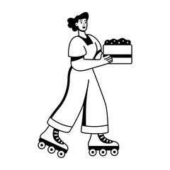 A glyph illustration of a delivery girl wearing skates 
