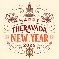 Fototapeta premium Celebrating Theravada New Year 2025 with Lotus Flowers and Intricate Ornamentation