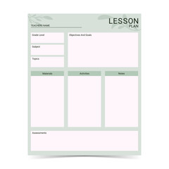 Modern and simple template for lesson planner with soft pastel color of digital planner 27