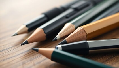 Obraz premium group of pencils sitting on top of a wooden table