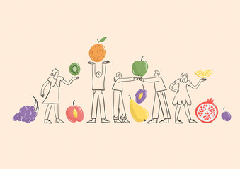Playful fruit exchange illustration