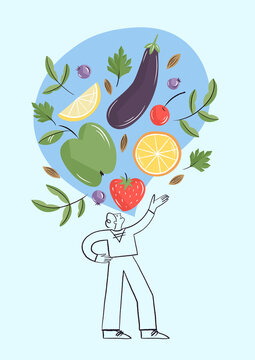 Illustration person balancing fruits and vegetables