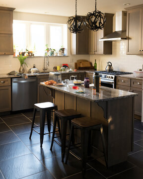 Messy kitchen after school dropoff