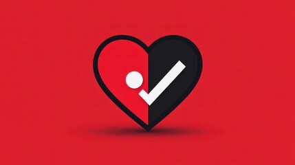 Fototapeta premium Heart symbol, check mark, red background