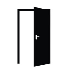 Door silhouette. This image shows a black silhouette of an open door with a handle, representing an entrance or exit. Vector clipart illustration design.
